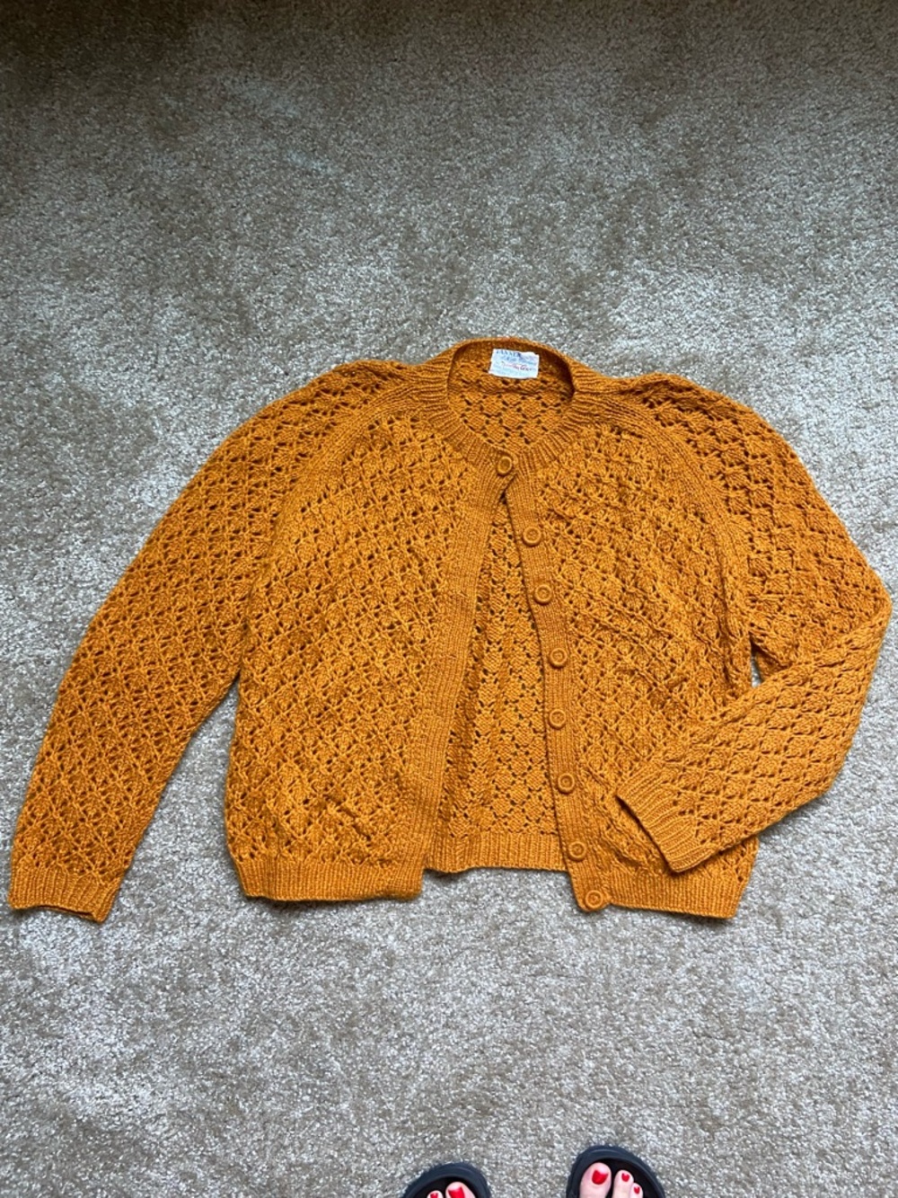 Crochet Knit Button-Up Cardigan in Mustard